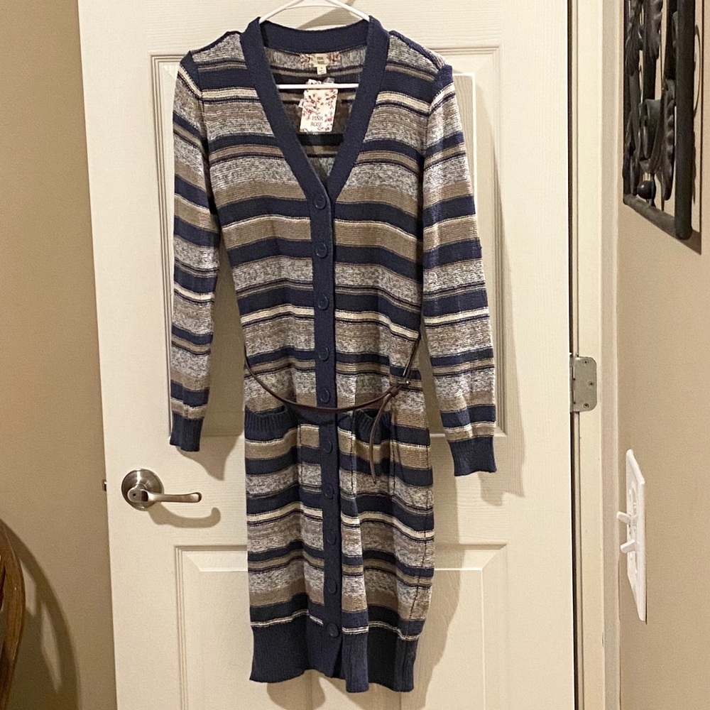 Pink Rose Denim Combo Button Front Sweater Dress
